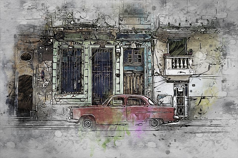 车, 绘画, 建造, 车辆, 房子, 家, 创造力, 艺术品