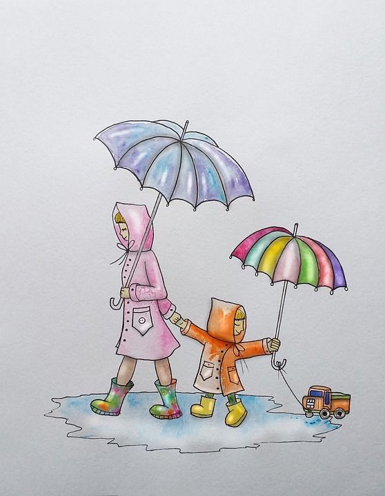 母亲和孩子 下雨天 户外 雨衣 家庭 母性 走在雨中 雨 水坑