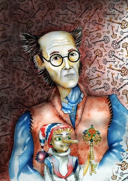 皮诺曹 金钥匙 故事 爸爸，卡洛 木偶 老人 男子 木匠 掌握