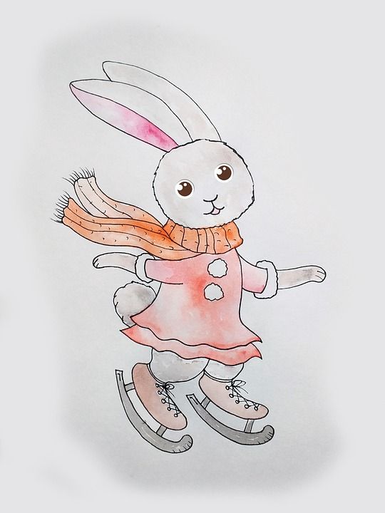 兔子 冰鞋 体育运动 冬季 花样滑冰 婴儿插图 水彩 绘画 体育