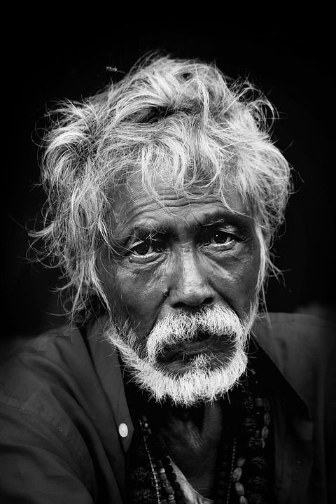 男人 高级的 肖像 老年 老人 大胡子男人 黑和白