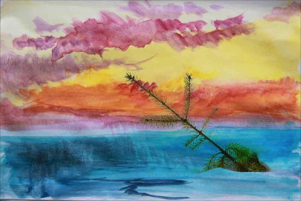 丰富多彩的, 水彩, 绘画, 树, 冷杉, 植物, 冷杉针, 木头, 画画