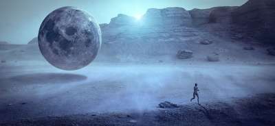 幻想 月亮 人类 种族 多雾路段 阳光 光 漂浮 沙漠 石头