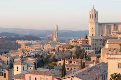 城市 日落 Girona 房屋 景观 教会 大教堂 赫罗纳