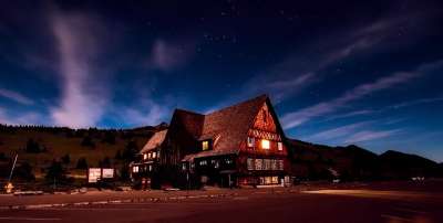 小屋 酒店 采取 天空 云 日落 黄昏 星星 夜晚 旅行