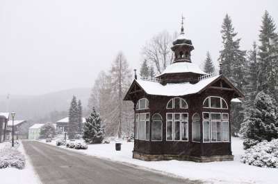 舱 健康 生活方式 采取 温泉 木制的 展位 冬天 雪 捷克语