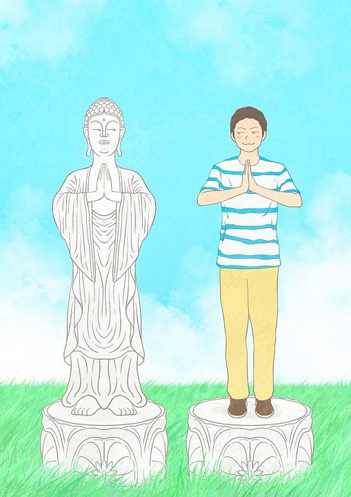想象力 创造力 画画 绘画 黑和白 男孩 草原 佛教 佛 祷告