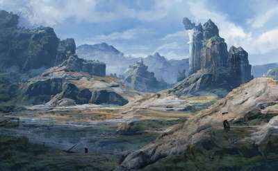 大自然壁纸 自然壁纸 高清壁纸 艺术 山 城堡 堡垒 湖 绘画