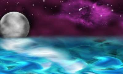 海洋 月亮 星星 天文学 背景 抽象 水 海 射击之星 星云