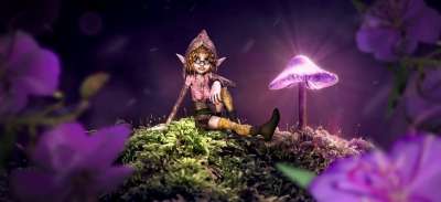 幻想 蘑菇 精灵 开花 苔藓 发光 光 情绪 自然 童话