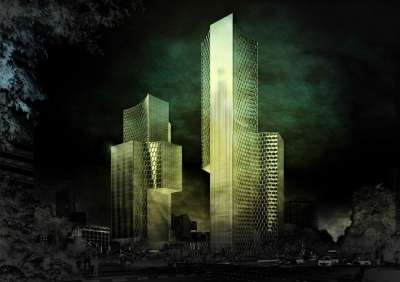 数字艺术 城市 城市的 摩天大楼 建造 结构 街道 天空 云