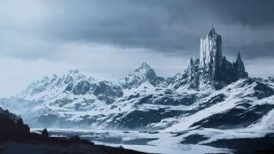 城堡 山 冰 雪 冬天 寒冷的 霜 景观 绘画 艺术
