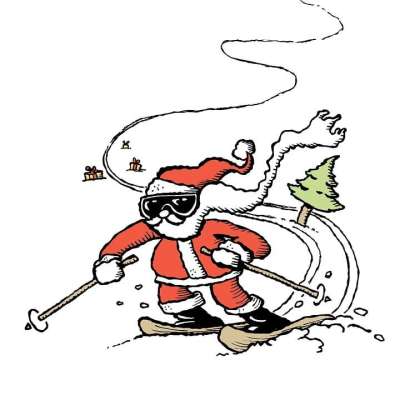 圣诞老人 滑雪 季节性 下坡 山 寒冷的 雪 卡通片 笔墨
