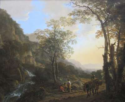 一月Fluslandschaft 山 人们 驴 艺术 艺术的 绘画