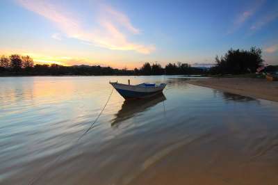 船 日落 海 旅行 景观 户外 晚上