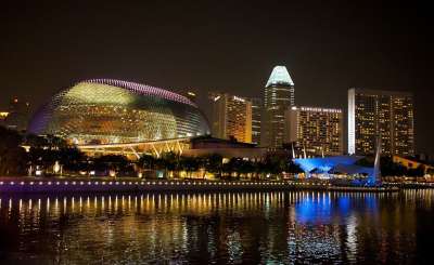 新加坡 商业 夜景 海 城市 建筑 新加坡 新加坡 新加坡