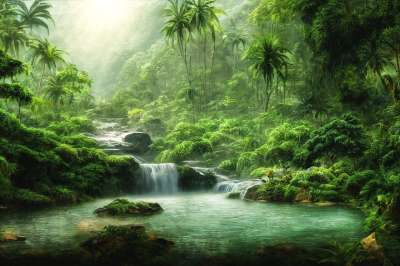 瀑布 河 幻想 自然 景观 热带 生成的Ai 天堂