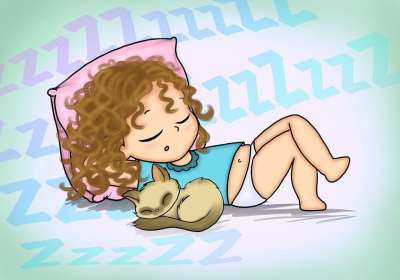困 昏昏欲睡的女孩 困猫 睡眠 孩子们 可爱的 宠物