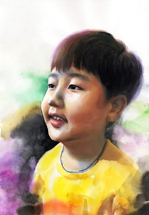 肖像水彩 水彩 艺术 艺术品 工作 亚洲人 绘画 肖像 男孩
