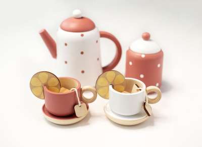 茶具 木制茶杯 玩具 茶杯 壶 糖罐 茶 茶叶袋 杯子 柠檬片