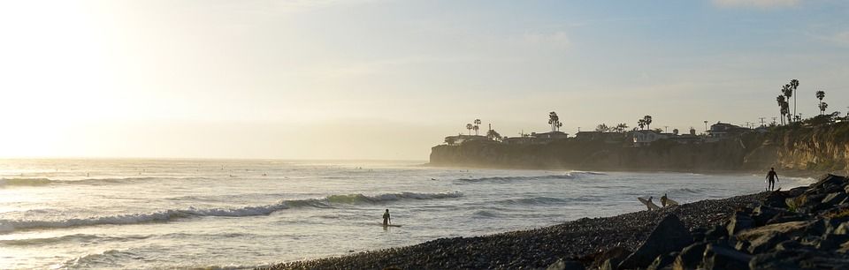 美国, 加利福尼亚州, 圣地亚哥, 太平洋海滩, 日落, 海, 冲浪者