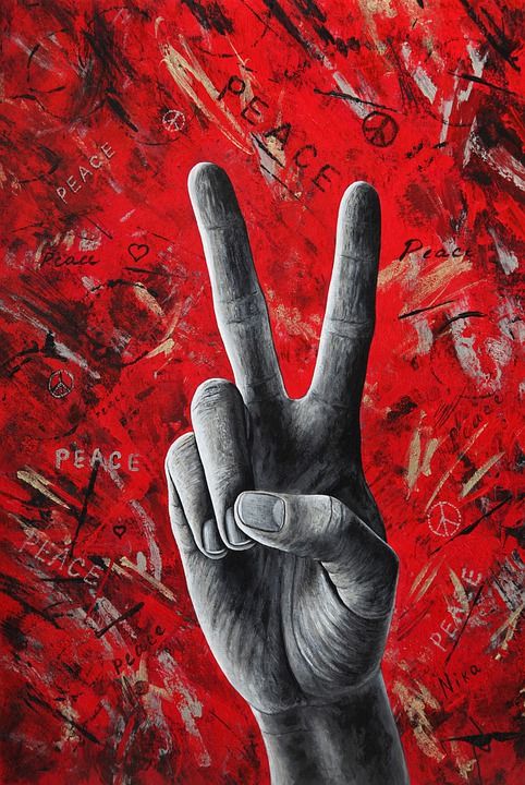 和平, 二, 手指, 符号, 象征, 胜利, 手, 红色的, 绘画, 人类
