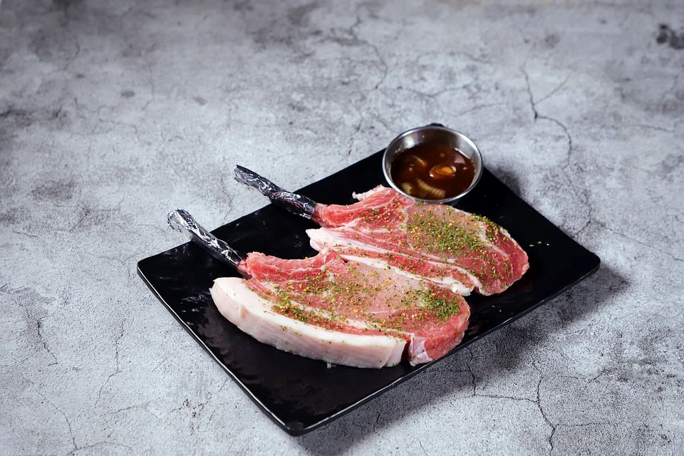 猪肉, 肉, 香料, 配料, 盘子, 五脚骨, 烹饪, 准备, 美食, 海鸥