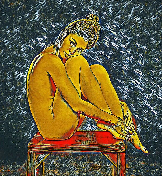 女士 模型 抽象的 画画 画 艺术 巧 黑裙子 感官 性感的