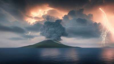 大自然壁纸 自然壁纸 海洋 岛 火山 雷雨 云 海 天气 闪电