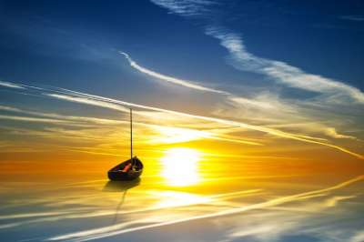 海 海洋 日落 船 反射 水 蓝色的 自然 夏天 天堂 和平