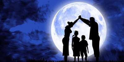 生日快乐 生日快樂 家庭 母亲 父亲 孩子们 月亮 夜晚 天空