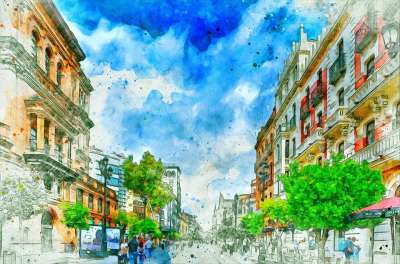 城市 绘画 街道 结构 城市景观 正面