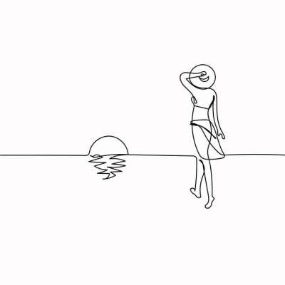 走 日落 女士 海滩 太阳 线 画画 简单的 海