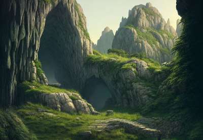 洞穴 神秘 山 自然 幻想 数字艺术 积极的 景观