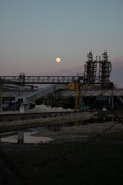 工厂 月亮 夜晚 天空 建造