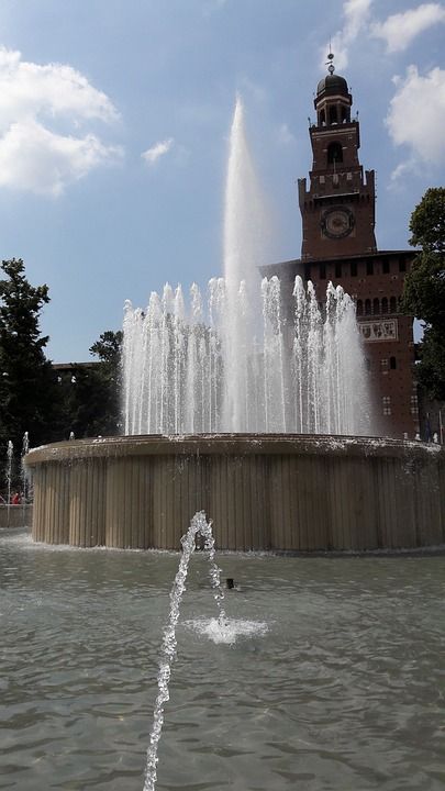 喷泉 水 福尔扎城堡 旅游景点 城市 米兰 意大利