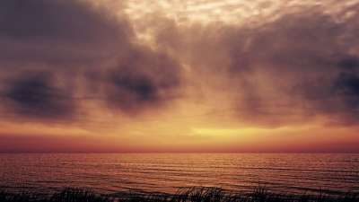 日落 海 云 轮廓 余辉 草 地平线