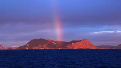 冰岛 火山 彩虹 前夕 日落 告别 问候 海 雷克雅維克 景观