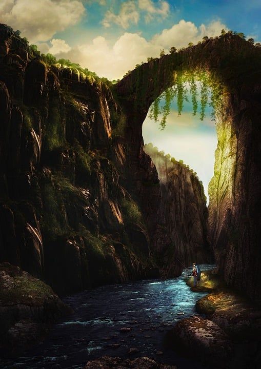 幻想 山 河 拱 拱道 桥 景观