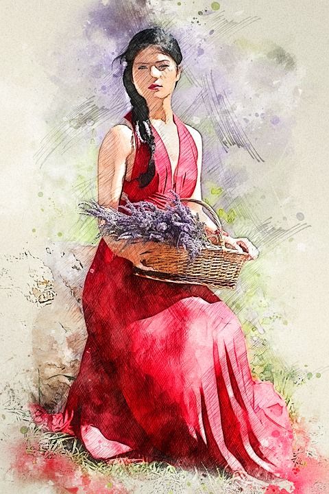 女士 模型 肖像 女性 自然 篮子 年轻女子 红色连衣裙 女模特