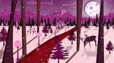 背景 圣诞节 森林 自然 冬天 粉色的 雪 夜晚 小屋