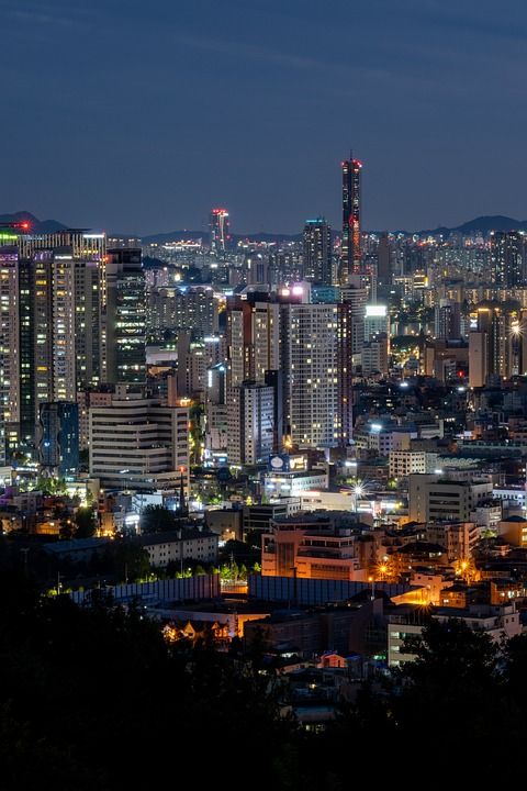 城市 建筑物 夜景 汉城 韩国 结构 天际线 摩天大楼 晚灯