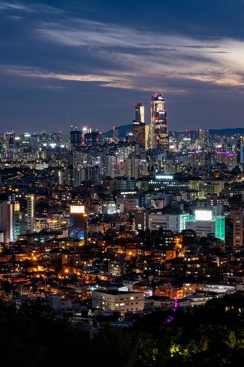 城市 建筑物 夜景 汉城 韩国 结构 天际线 摩天大楼 晚灯