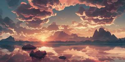 日落 河 天空 云 自然 怀旧的 山 景观 湖 幻想 梦