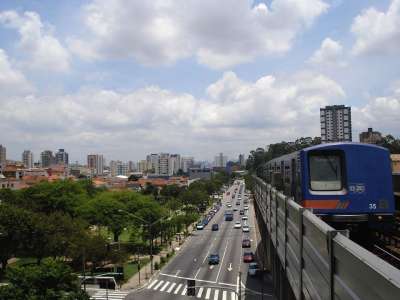 圣保罗 巴西 城市 街道 建筑物 车辆 交通 树木 城市的