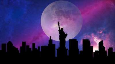 纽约 月亮 星星 城市 建造 新的 约克 旅行 夜晚 摩天大楼
