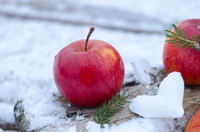 苹果 一个红苹果 水果 美味的 健康 食物 冬天 雪