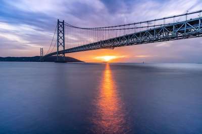 景观 长期接触 明石-海峡的桥梁 世界长期悬浮桥 建筑 日落