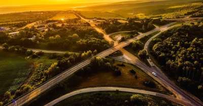 摩尔多瓦 鸟瞰图 日出 早晨 景观 道路 高速公路 自然 户外