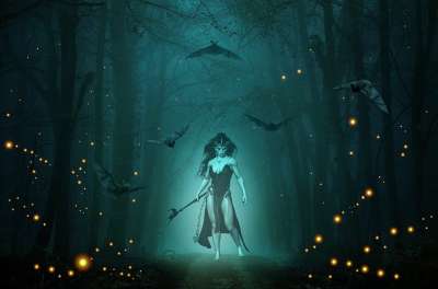 森林 食人魔 女性 巫婆 Maga 幻想 极好的 夜晚 恐惧